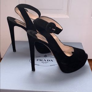 Authentic Prada Peep Toe Suede Pump 38